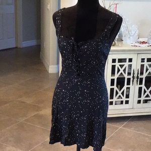 Reformation Elena minidress, back zip, lace up front, sleeveless, black/gold, 4